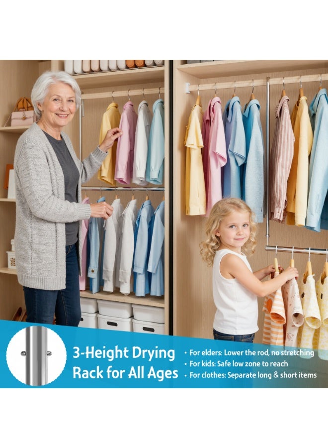 Solerconm Extendable Clothes Rail Pole, 3 Heights Adjustable Closet Rod for Hanging Clothes, Wardrobe Rail Length 20.6-36 inch Height 24.4-37 inch, Closets Bar Hanging Poles for Wardrobe Laundry Balcony - Image 4